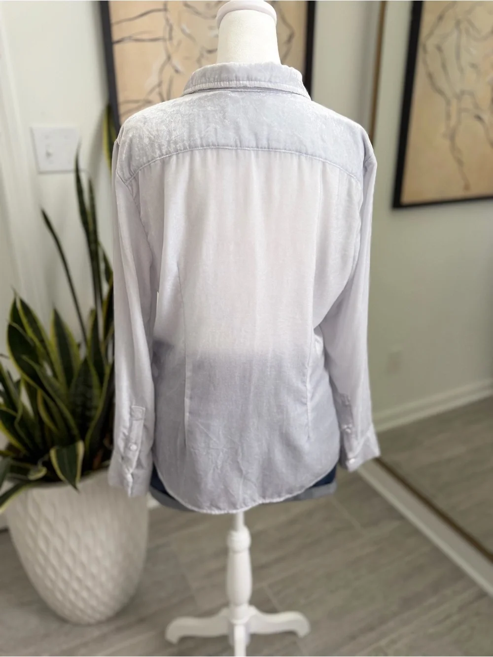 J.Crew Velvet Button Front Blouse Women’s Small Pale Sky Blue Long Sleeve Top S
